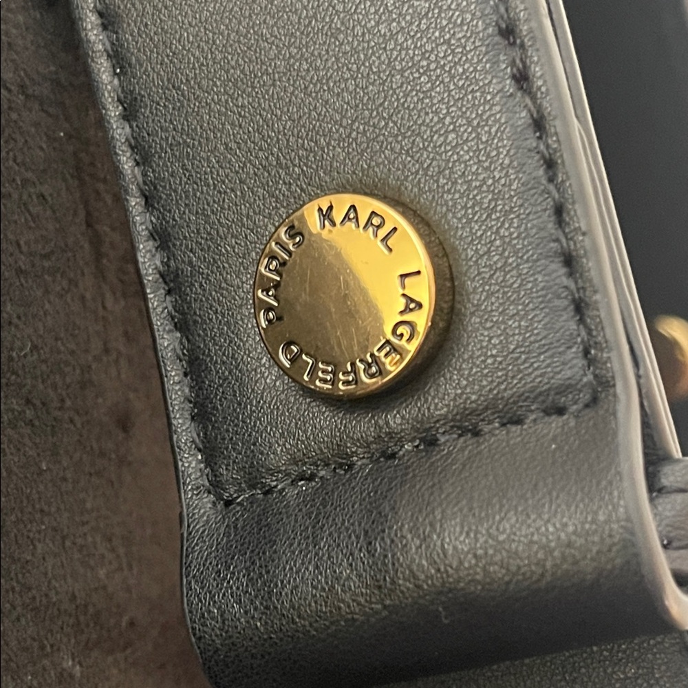 Karl Lagerfeld Black Leather Drawstring Bucket Bag - Picture 4 of 16